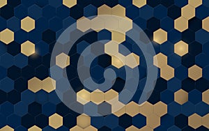 Abstract blue and gold hexagon 3d texture background with technology and luxury concept. Vector illustration