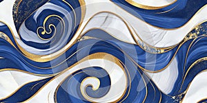 Abstract blue and gold marble pattern with dynamic swirls and luxurious textures for elegant backgrounds or artistic photo