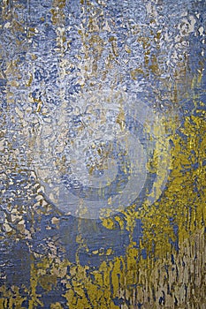 Abstract blue gold painted wall design texture, grunge art, unique modern home wall art decorative paint