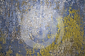 Abstract blue gold painted wall texture, grunge art, unique modern home wall art decorative paint