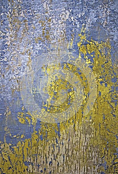 Abstract blue gold painted wall texture, grunge art, unique modern home wall art decorative paint