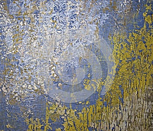 Abstract blue gold painted wall texture, grunge art, unique modern home wall art decorative paint