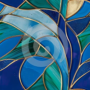 Abstract Blue and Gold Stained Glass Pattern Design