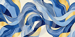 Abstract blue and gold waves pattern modern art background