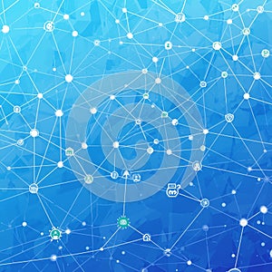 Abstract digital network connections background with cloud computing and data technology icons