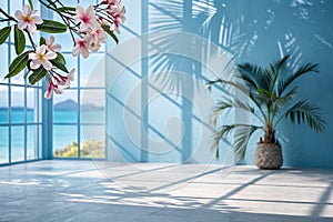 Abstract blue gradient background with window shadows