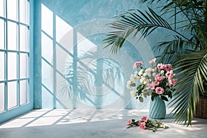 Abstract blue gradient background with window shadows