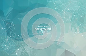 Abstract Blue green Geometric Polygonal background molecule and communication. Connected lines with dots. Concept of the science,