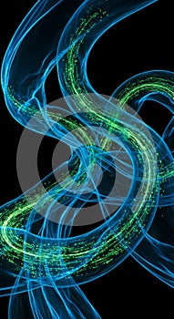 Abstract Blue Green Glowing Lines and Particles