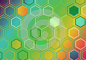 Abstract Blue Green and Orange Gradient Geometric Hexagon Pattern Background