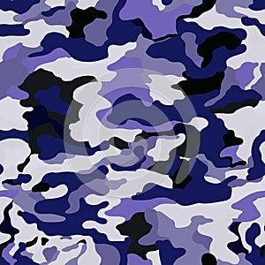 Abstract blue and grey colors camouflage seamless pattern. Military camo endless wallpaper