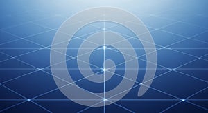 Abstract Blue Grid Network with Glowing Nodes and Light Rays