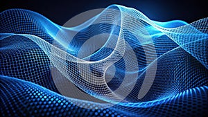Abstract blue grid waveform digital flowing network texture. Generative AI