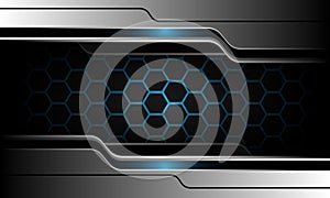 Abstract blue hexagon mesh grey silver black cyber design modern luxury futuristic technology background vector