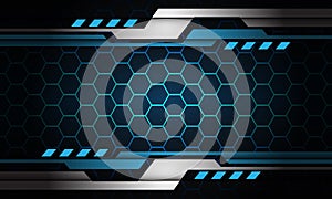 Abstract blue hexagon mesh line light silver geometric cyber shadow design modern futuristic technology background vector