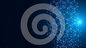 Abstract blue hexagon network technology background with interconnected dots design