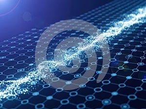 Abstract blue hexagonal grid with glowing energy wave flowing through