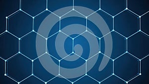 Abstract Blue Hexagonal Grid Pattern with Connected Dots Representing Network and Technology