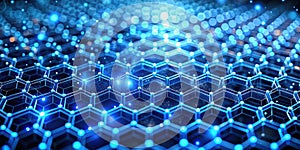 Abstract blue hexagonal grid structure illuminated with light isolated on white background