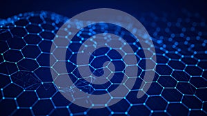 Abstract blue hexagonal network structure, digital technology background