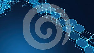 Abstract Blue Hexagonal Network Structure with Glowing Connections and Digital Data Flow
