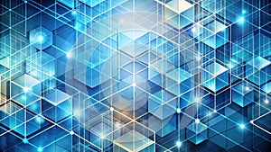 Abstract blue hexagonal network structure interconnected cubes and lines representing digital connectivity and technological