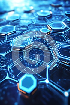 Abstract Blue Hexagonal Pattern With Bokeh Effect, Suitable for Technology and Science Backgrounds