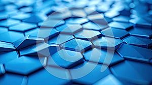 Abstract blue hexagonal pattern, 3D render of a geometric background.