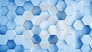 Abstract blue hexagonal sci-fi honeycomb geometrical background. 3d rendering