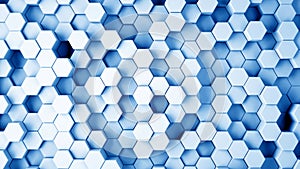 Abstract blue hexagonal sci-fi honeycomb geometrical background. 3d rendering