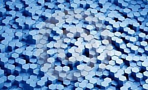 Abstract blue hexagonal sci-fi honeycomb geometrical background. 3d rendering