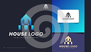 Abstract Blue House Logo Design for Real Estate Industry Identity. Construction, Architecture or Building Logo Design