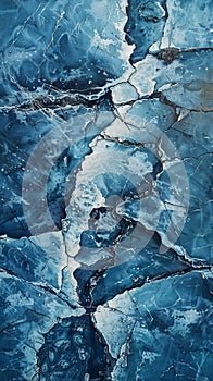 Abstract blue ice texture with cracks and patterns, winter concept