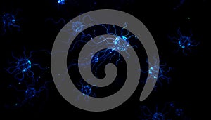 Abstract blue jellyfish, bioluminescent sea creature, deep ocean life, Stock Photo, Generative AI photo
