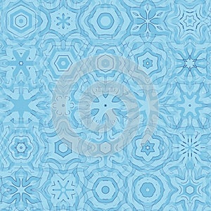 Abstract blue kaleidoscope pattern. Seamless background. Circles.