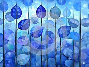 Abstract Blue Leaf Pattern Background Digital