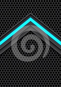 Abstract blue light arrow on dark gray hexagon mesh design modern futuristic technology background vector