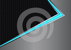 Abstract blue light arrow direction on gray metal black circle mesh design modern futuristic background vector.