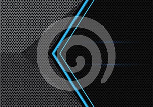 Abstract blue light arrow on gray black circle mesh 3D design modern futuristic background vector