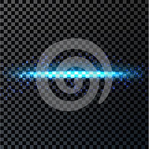 Abstract blue light and fire flash element on dark transparent background. Vector illustration