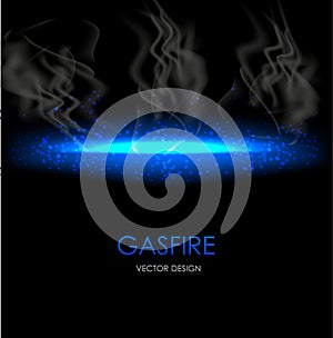 Abstract blue light and fire flash element on dark transparent background. Vector illustration