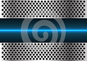 Abstract blue light line technology in metal circle mesh design modern futuristic background vector