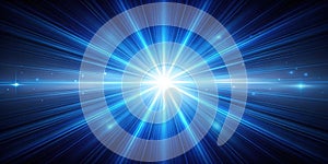 Abstract blue light rays converging to a bright center. Generative AI