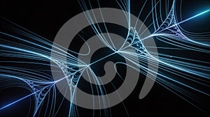 Abstract blue light trails intersecting in dark space