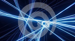 Abstract blue light trails streaking through darkness