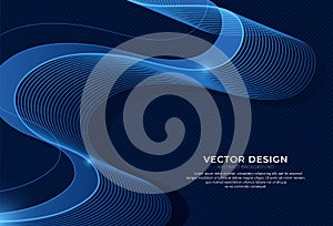 Abstract blue light wave lines background. Line halftone pattern with gradient effect. Concept technology futuristic lines with