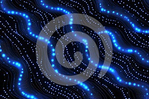 Abstract Blue Light Waves on a Black Background
