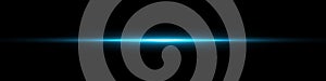 Abstract blue lights lines on black background. A bright flash of light