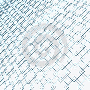 Abstract blue lines squares pattern overlapping perspective on white background