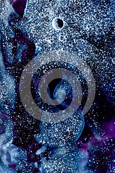 Abstract blue liquid background, paint splash, swirl pattern and water drops, beauty gel and cosmetic texture